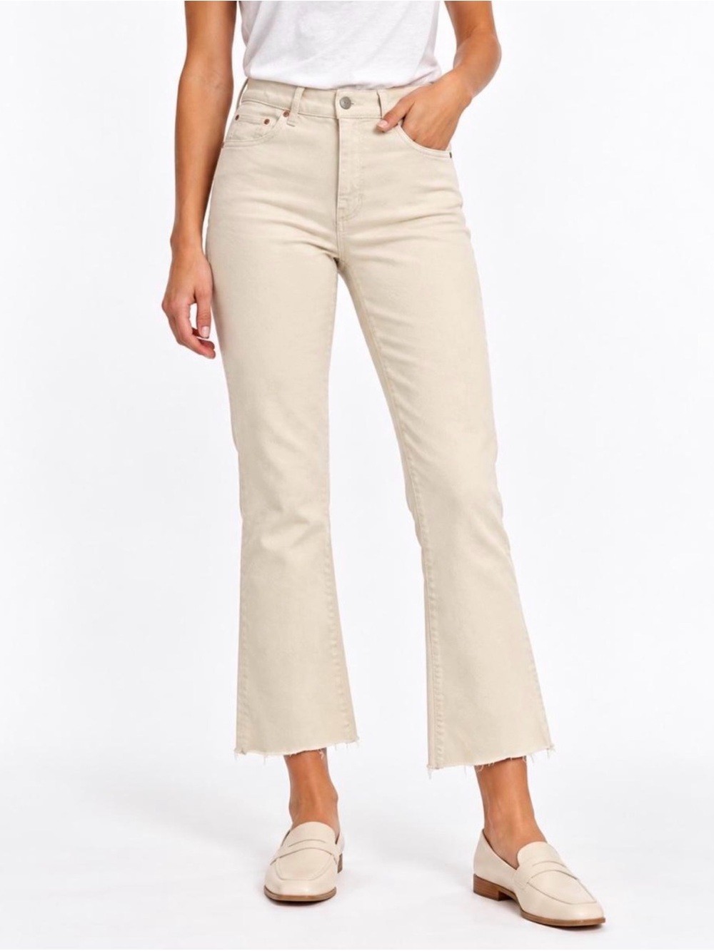 DL1961 Light Beige Cropped Flare Jeans